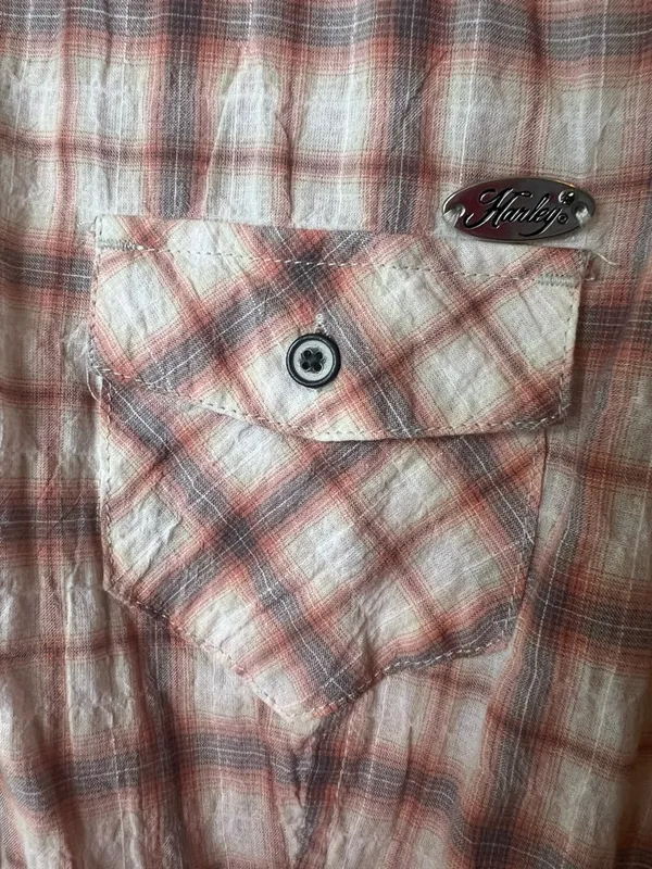 Harley Davidson Corset Back Plaid Shirt‎ Small Pink Spellout Logo Fitted - Image 4