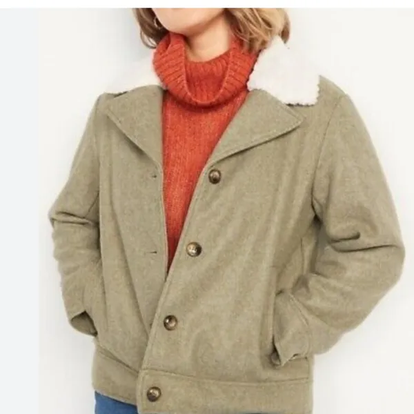 NWOT OLD NAVY Soft-Brushed Sherpa-Trim Jacket for Women In Satin Moss - Image 4