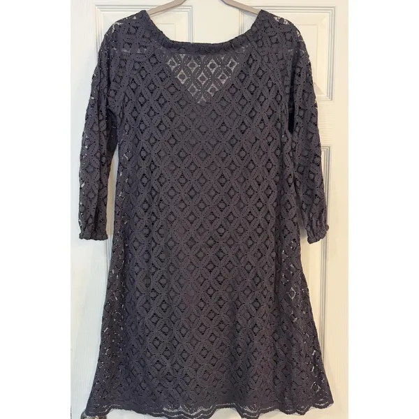 Garnet Hill Lace Dress 4 Slip Liner Gray‎ Knee Length Floral Eyelet Semi-formal - Image 2