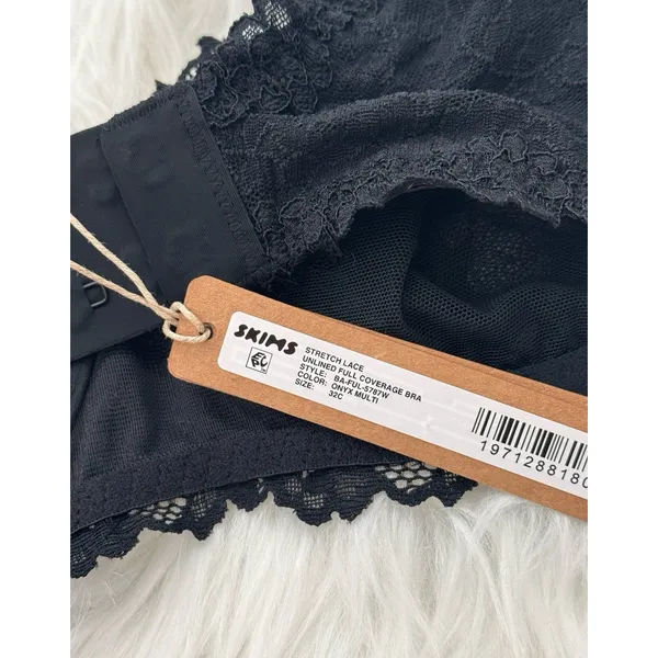 Skims Stretch Lace Unlined Full Coverage Bra Onyx Size 32C - Image 7