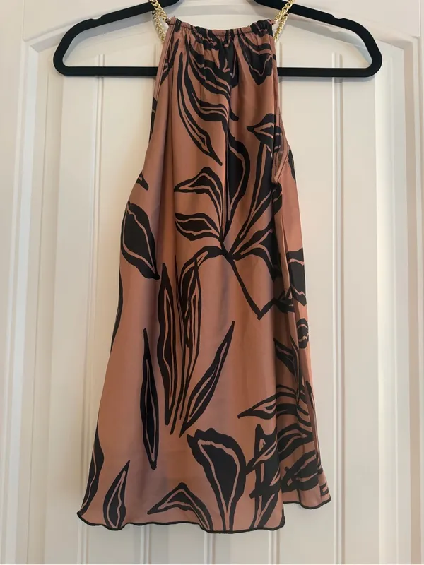 Nicole Miller Rust Brown Mini Skirt with Black Abstract Print - Image 3
