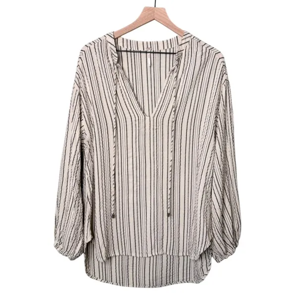 Free People Rhythm Of The Night Striped Tunic Top Ivory Black Women’s Size Small - Image 5