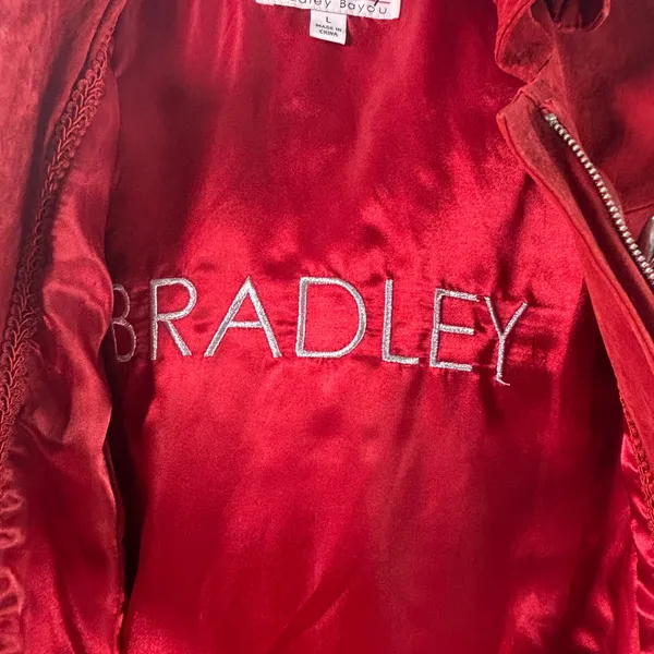 Bradley Bayou Red Suede Leather Toggle Hooded Coat Jacket Large L Silver Toggles - Image 6