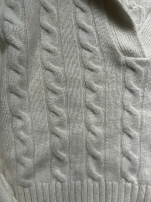 Aritzia Sunday Best Cream Cable Knit Wool Blend Cropped Long Sleeve Sweater S - Image 3