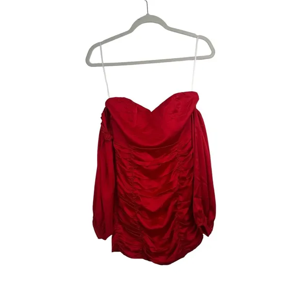 Hello Molly Red Off Shoulder Ruched Mini Dress Cocktail Womens Small AU 8 US 4 - Image 2
