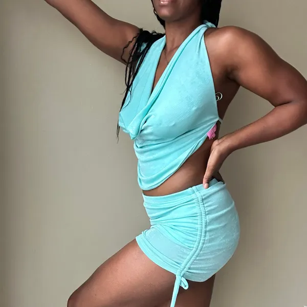 Edikted Turquoise Blue Cowl Neck Skirt Set Size Small - Image 3