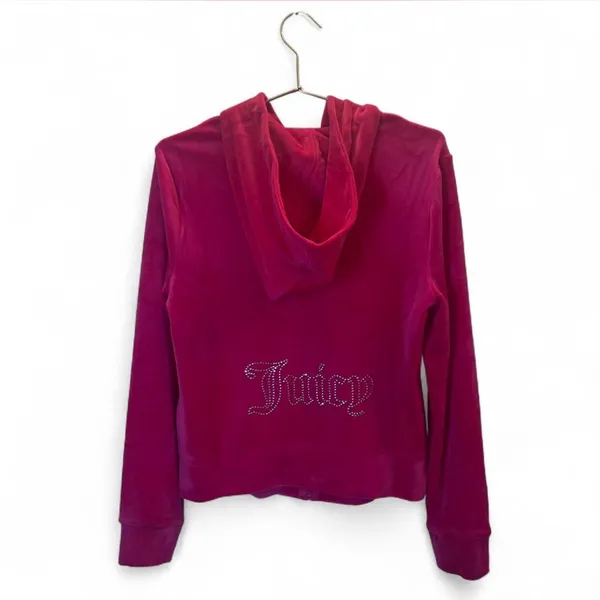 Juicy‎ Couture Velour Zip Hoodie Pink Rhinestone Logo NWT Size M - Image 3