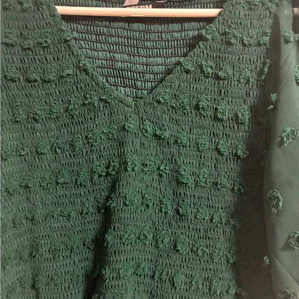 Elegant Dark Green V-neck Ruched Dress XL - Image 3