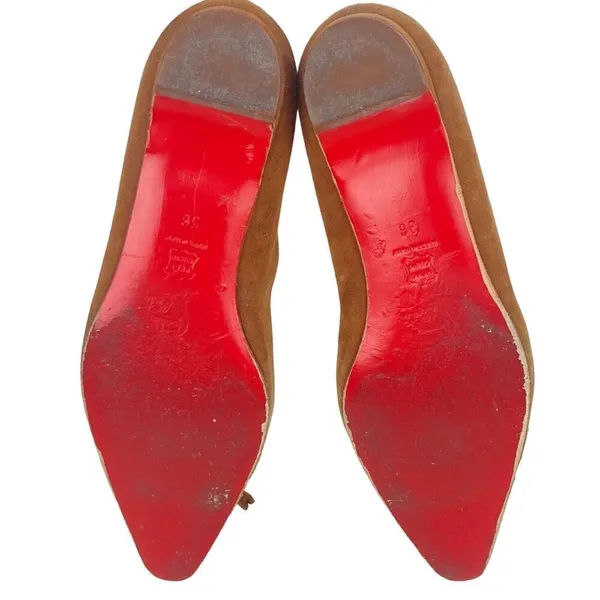 CHRISTIAN LOUBOUTIN Brown Suede Leather Flats - Size 36/6 - Image 4