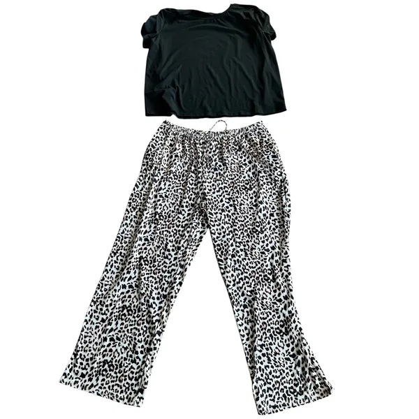 Ekouaer Women's 2XL‎ Leopard Print Pajama Set Top and Wide Leg Pants Loungewear - Image 2