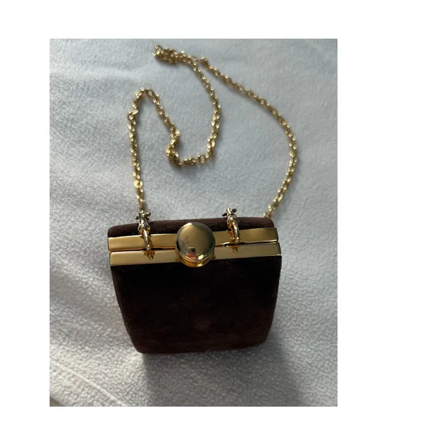 Inge Christopher Purse Clutch Crossbody Bag Small Faux Suede Gold Chain - Image 9
