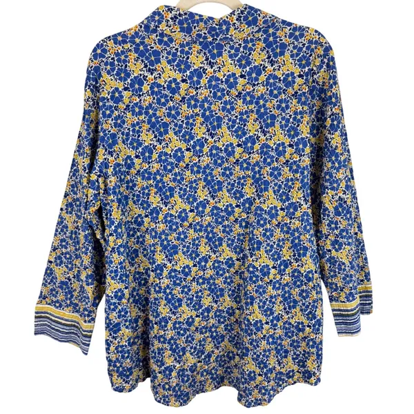 Habitat Clothes‎ to Live In Womens M Blue Yellow Floral Stripe Button Up Shirt - Image 2