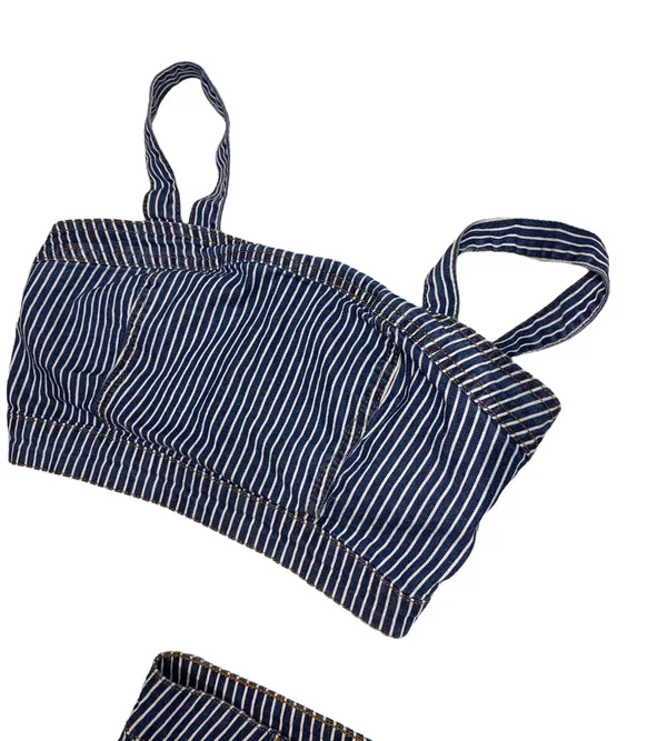 Forever 21 Striped Denim Crop Top and Wide Leg Jean 2 Piece Set Size Small - Image 7
