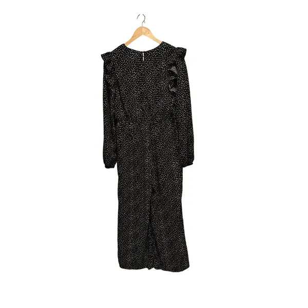 Downeast Womens XL Black Tan Seed Print Ruffle Long Sleeve Wide Leg‎ Jumpsuit - Image 4