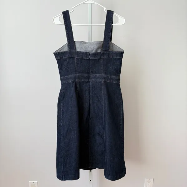 Ann Taylor Factory Dark‎ Wash Denim Pinafore Dress sz 6 Cotton Knee Length - Image 6