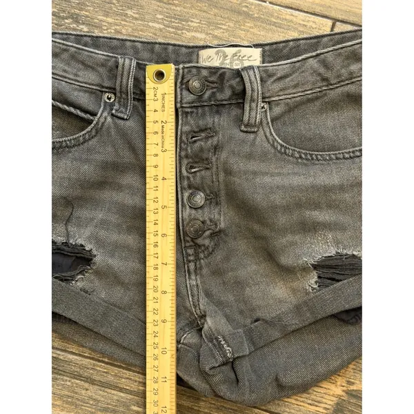 We The Free People Distressed Mini Denim Shorts Washed Black Button Fly Size‎ 26 - Image 6
