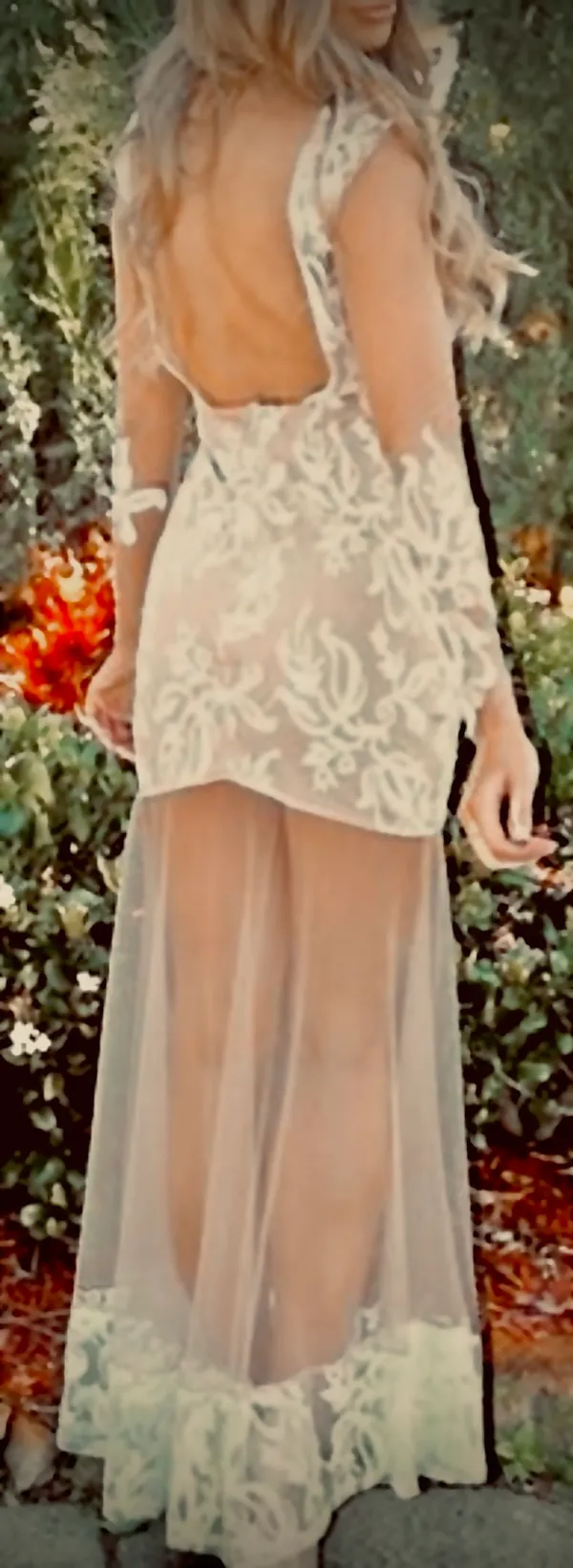 Love Triangle PURE GLAMOUR Nude&White Lace backless Formal maxi Dress-Size Small - Image 8
