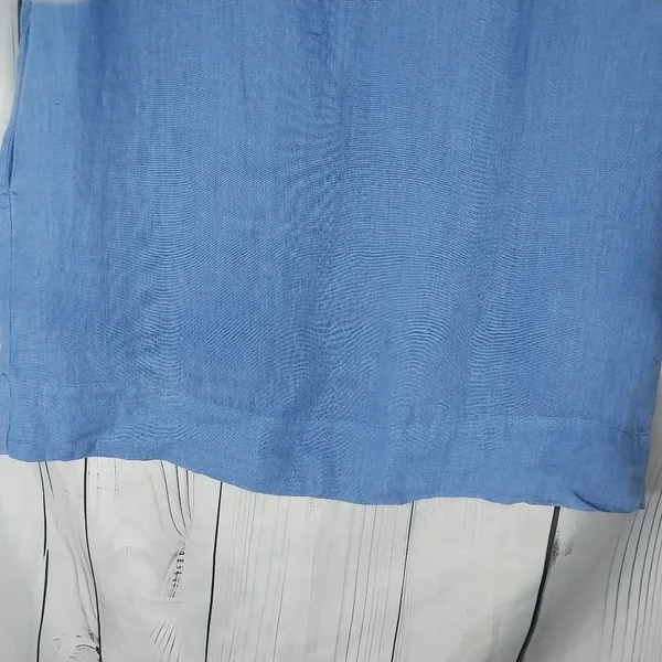Zara Basic 100% Linen Blue V-Neck Relaxed Fit Everyday Casual Shift Dress Size S - Image 5