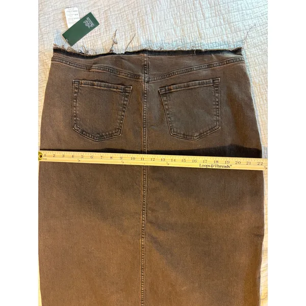 Wild Fable Brown Denim Midi Skirt Raw Hem Front Slit Size 14 Fair Trade - Image 2