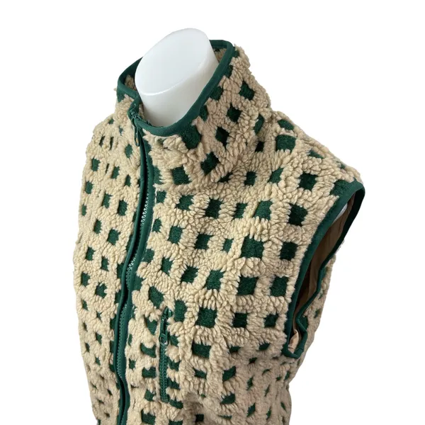 NEW Women's Checkered Sherpa Fleece High Neck Sweater Vest Coat Jacket Top S/M - Image 2