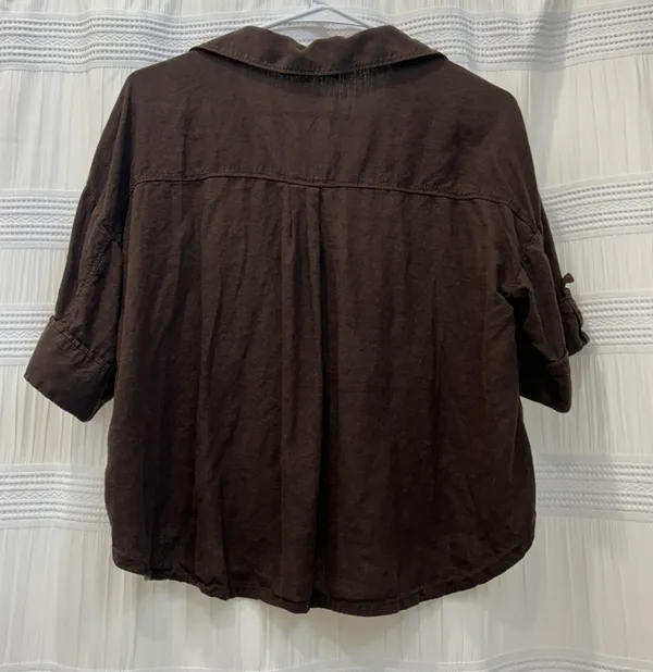 Zara Brown Button Down Short Sleeve Top - Image 3