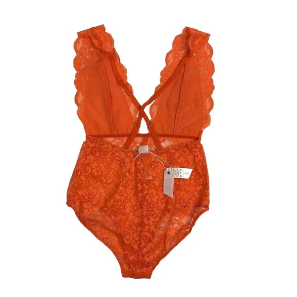 FREE PEOPLE x HAH Lace Bodysuit Sz XS Burn Orange Feminine Party Resort Boho NWT - Image 12