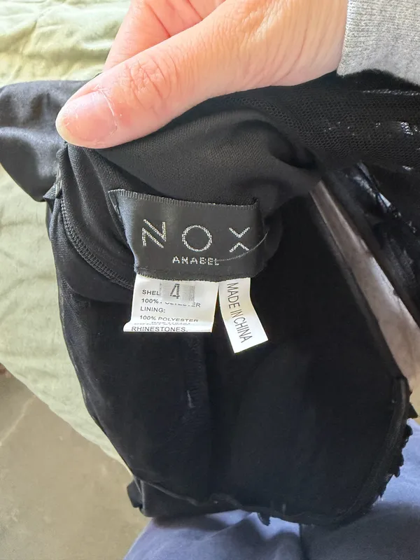 Black prom dress with high slit and sequin top #prom #eveningwear #formal brand is NOX annabelle, Fits like a small, size 4. original price 320. I am 5'2 and there was a lot of length left on the dress - Image 3
