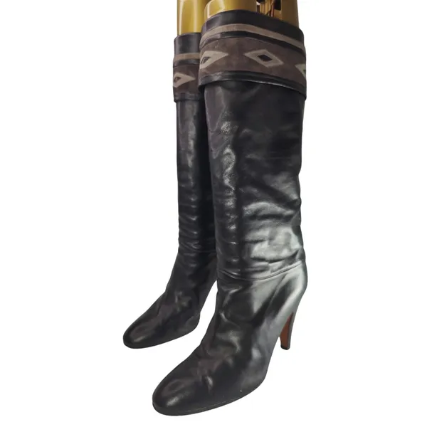 Vintage 90s black leather Pollini Knee high Boots sz 38.5 /7.5 - Image 3