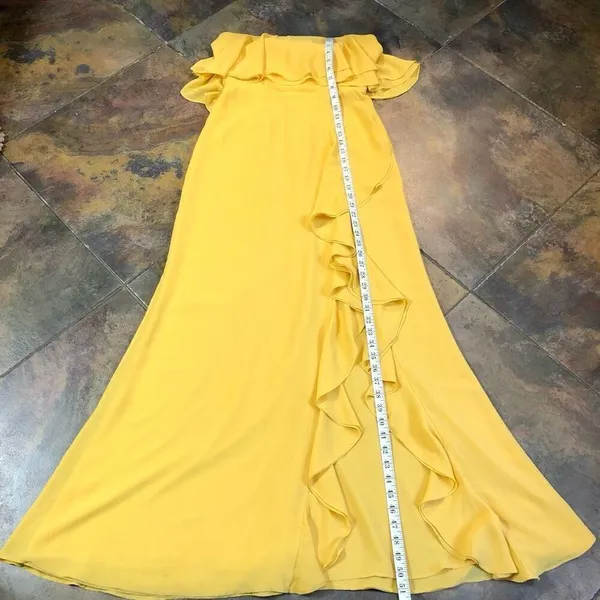 Lovers + Friends Women’s Yellow Strapless Ruffle High Slit in Front Jeadora Gown - Image 7