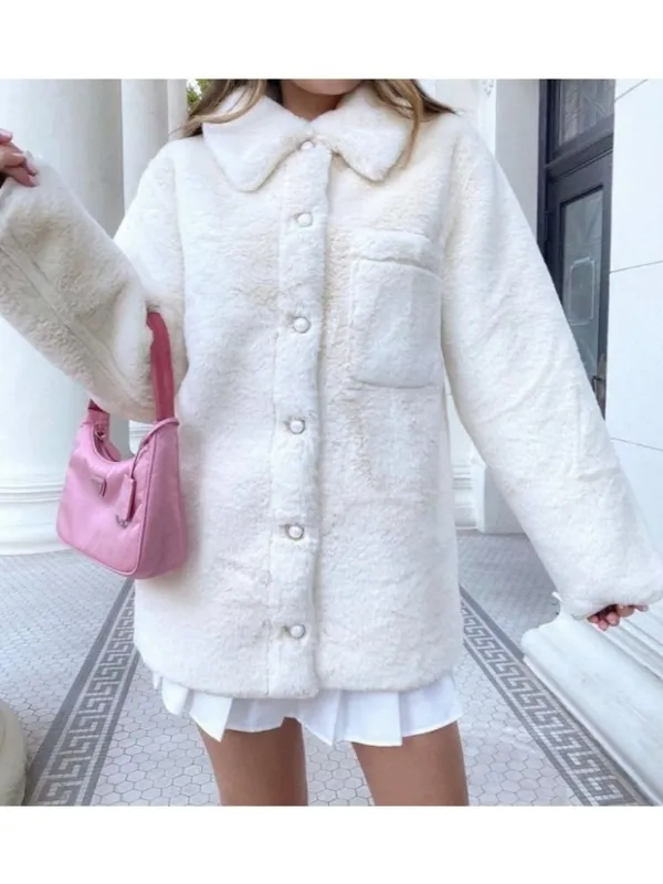 Lovers Friends Natalia Faux Fur Reversible Jacket Ivory Teddy Tan Plaid Coat XS - Image 7