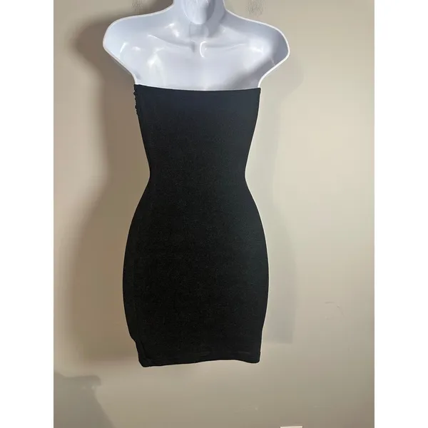 White Fox Youre The Reason Mini Dress Black Shimmer Strapless Bodycon‎ XS - Image 4