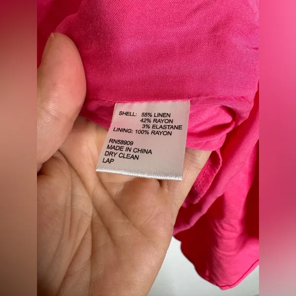 antonio melani Large Pink V Neck Flutter Sleeve A Line Linen Blend‎ Dress CP - Image 4