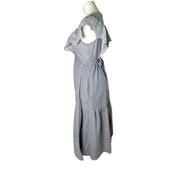 GAP Women's Striped Lace Midi Wrap Dress Tie Waist Flutter Sleeve‎ Blue Size M - Image 8