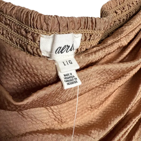 Aerie Ruched Uptown Mini Skirt Size Large Boho Pebble Brown Satin Festival Party - Image 6