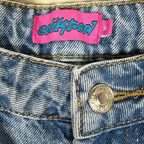 Edikted Polly Cutout Pocket Mom Jeans Distressed Medium Wash Y2K Festival Size M - Image 6