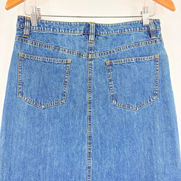 Vtg Y2k Old Navy Denim Maxi Skirt Sz 6 90s Grunge Front Slit Indie Sleaze Jean - Image 7