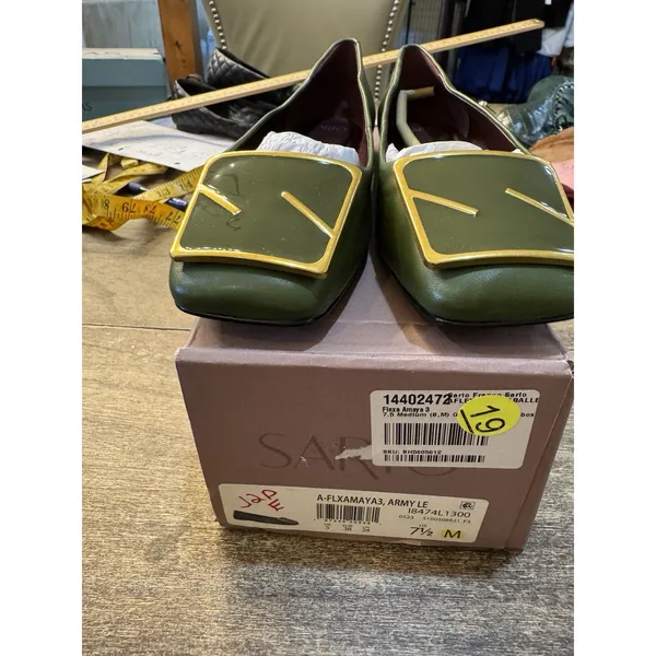 Sarto Flex Amaya 3 Square Toe Ballet‎ Flats Army Leather Size 7.5 Old Money Prep - Image 5