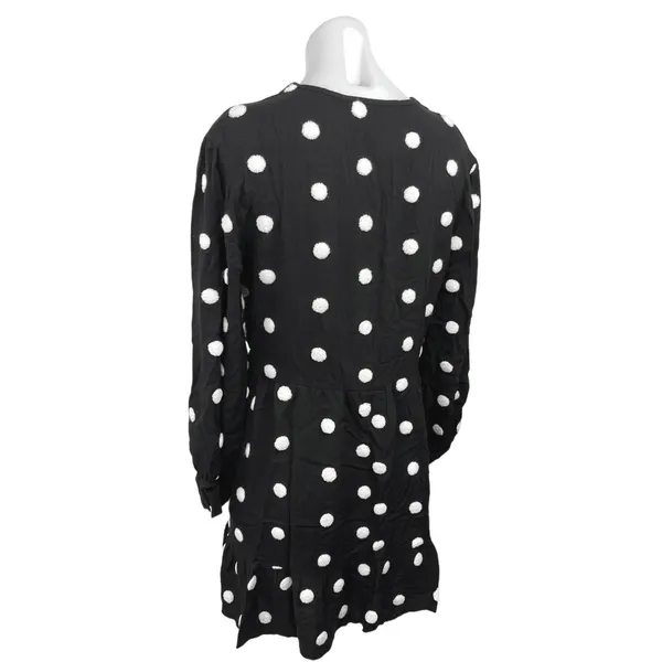 Zara Women's Black White Polka Dot V-Neck Long Sleeve A-Line Mini Dress Size L - Image 6