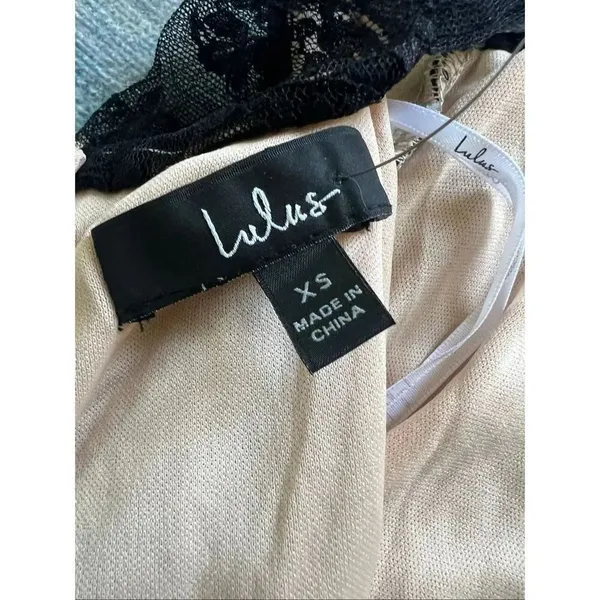 Lulus Beige Be Mine Forever Black Floral Lace Ruched Bodycon Dress XS - Image 6