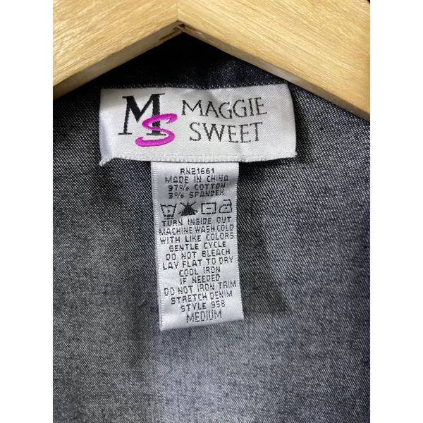 Vtg Maggie Sweet‎ Jean Blazer Jacket Women M Black Floral Embroidered Sequin Art - Image 9