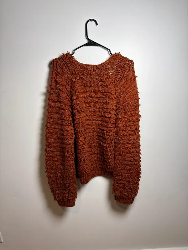 Universal Threads Rust Orange Shaggy Crochet Open-Front Cardigan - Image 4