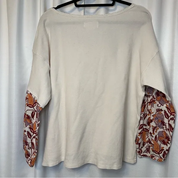Anthropologie Annette Top Ivory Paisley Long Sleeve Waffle Knit Oversized Sz Med - Image 13