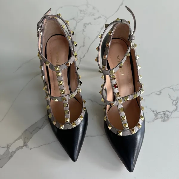 vinci Napa Siyah leather studded pointed heels Size 38 NEW - Image 3