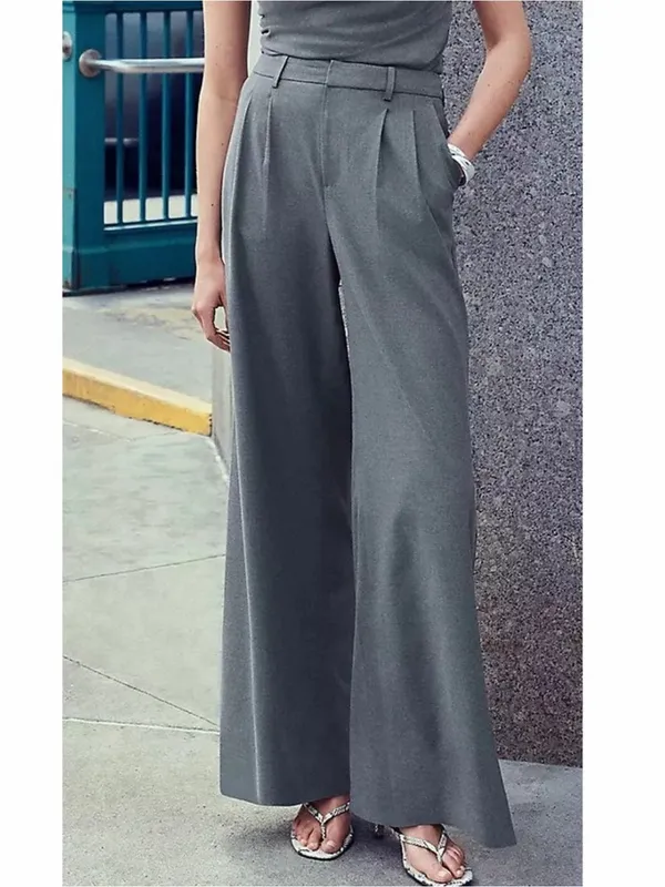 NWT LOFT Versa Seasonless Stretch Double Pleat Wide Leg Pants Heather Gray Sz 14 - Image 4