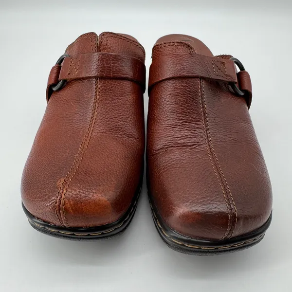 b.o.c. Born Concept Leather Clogs 7 Brown Wedge Mules Earthy‎ Granola Lagenlook - Image 2