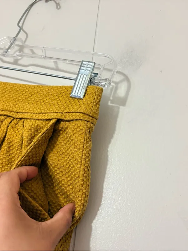 Boden Textured A-Line Skirt Mustard Yellow Size 2R Cotton Blend Pockets - Image 2