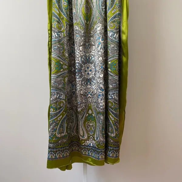 Mamta Boho Beachy Paisley Smocked Tie Strap Maxi Dress OS Green - Image 3