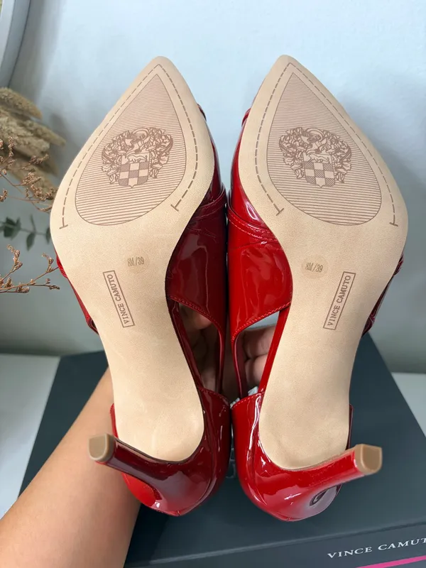 Vince Camuto Red Patent Pointed Toe Strappy Stiletto Heels Y2K Glam Edgy Chic 8M - Image 8