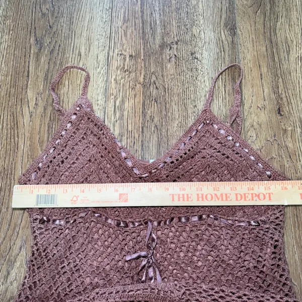 Y2K Faded Glory‎ Brown Silk Crochet Cami Top Womens XL Boho Romantic Vintage - Image 10