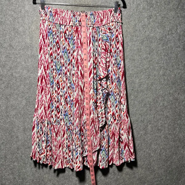Westport Boho Ikat Print Tiered Ruffle Skirt Rayon Pull‎ On Midi Womens M - Image 4